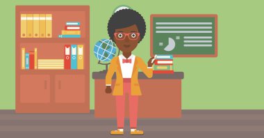 Elinde tebeşir kadınla.