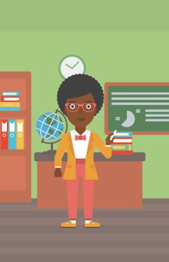 Elinde tebeşir kadınla.