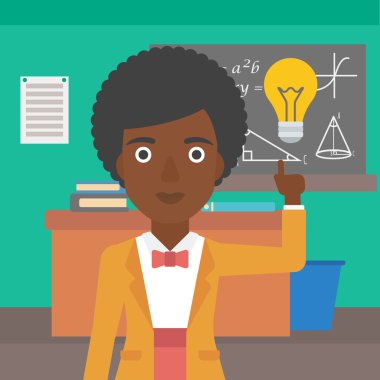 ampul işaret eden kadın.