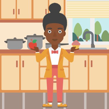 Kadın apple ve kek ile.