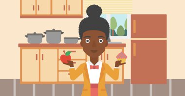 Kadın apple ve kek ile.