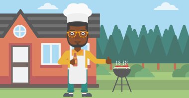 Hazırlık barbekü adam.