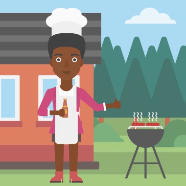 Kadın hazırlanıyor Barbekü.