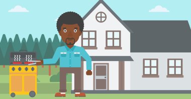 Hazırlık barbekü adam.