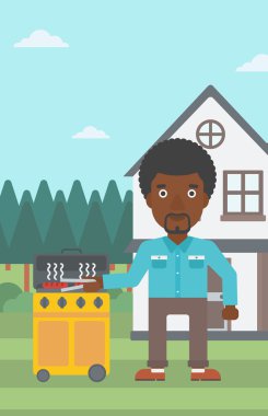 Hazırlık barbekü adam.