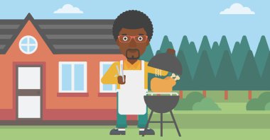 Hazırlık barbekü adam.