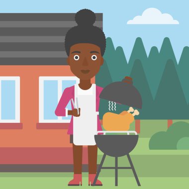 Kadın hazırlanıyor Barbekü.