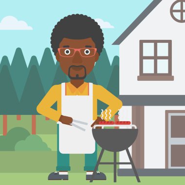 Hazırlık barbekü adam.