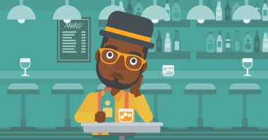 Şişe ve cam ile üzgün adam.