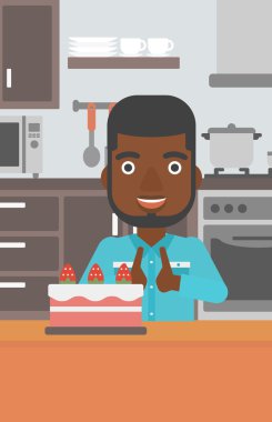 Man looking at cake.