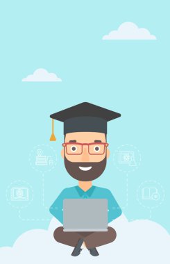 Bulut üzerinde oturan mezun.