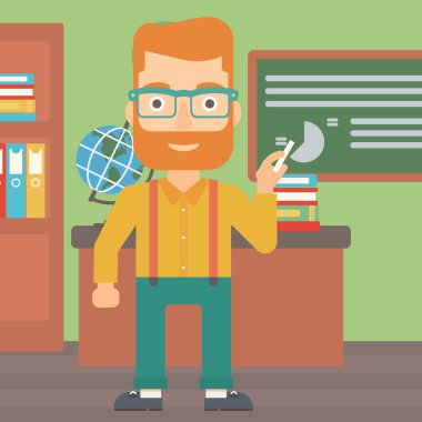 Tebeşir elinde olan adam.