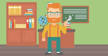 Tebeşir elinde olan adam.