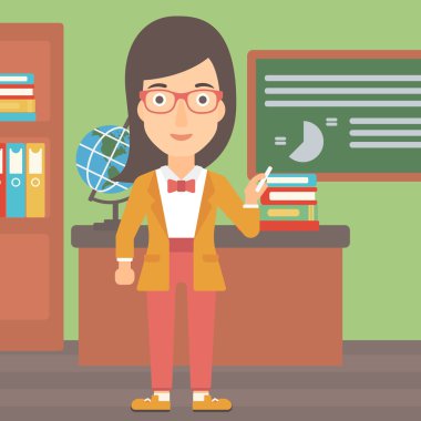 Elinde tebeşir kadınla.