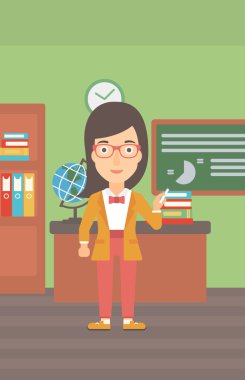 Elinde tebeşir kadınla.