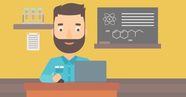 Laptop ile okuyan adam.