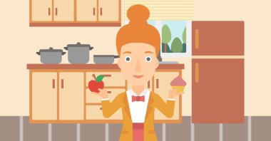 Kadın apple ve kek ile.