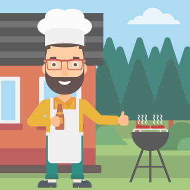 Hazırlık barbekü adam.