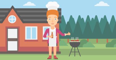 Kadın hazırlanıyor Barbekü.