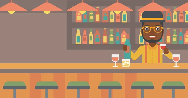 Barman de pé no balcão do bar . —  Vetores de Stock