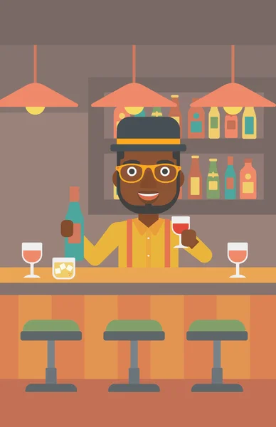 Barman staande aan de bar teller. — Stockvector