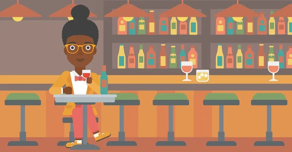 Mujer sentada en el bar . — Vector de stock