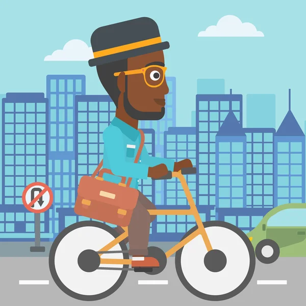 Man cycling to work. — Stock Vector