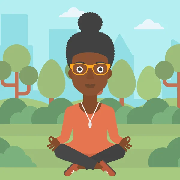 Mujer de negocios meditando en pose de loto . — Vector de stock