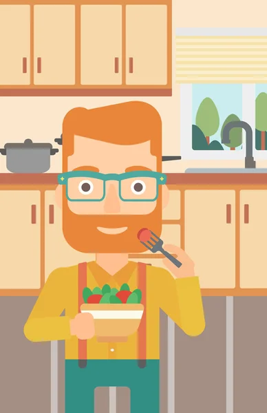 HOMBRE COMIENDO ensalada . — Vector de stock