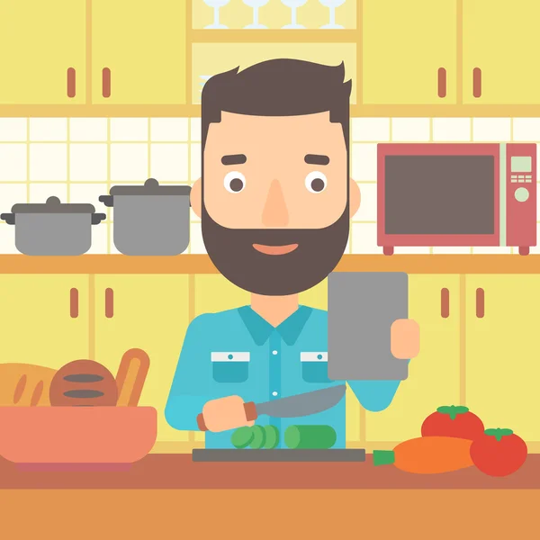 Hombre cocina comida . — Vector de stock