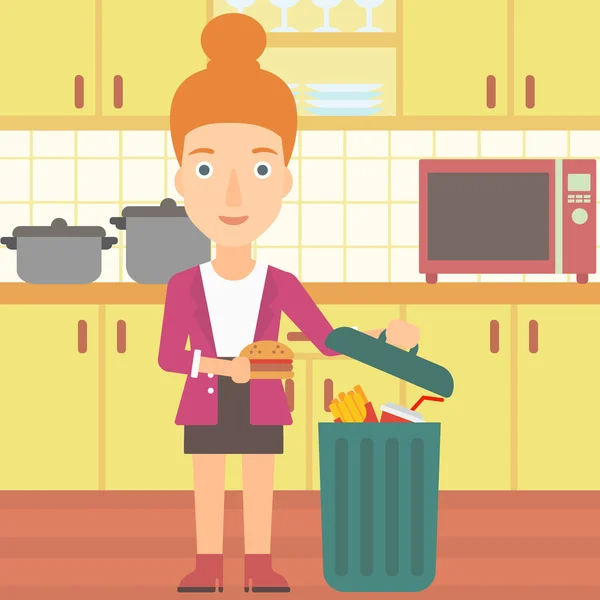 女人扔垃圾食品. — 图库矢量图片