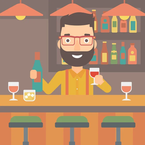 Camarero de pie en el mostrador del bar . — Vector de stock