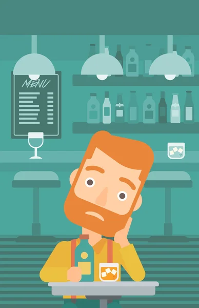Sad man with bottle and glass. — Stock Vector