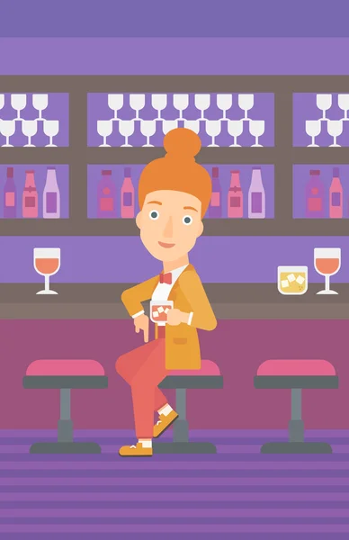 Mujer sentada en el bar . — Vector de stock