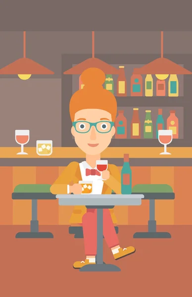 Mujer sentada en el bar . — Vector de stock