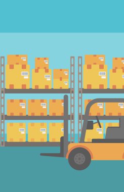 Ambar içinde forklift kamyon ve karton kutularının arka plan.