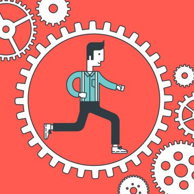 Man running inside the gear.