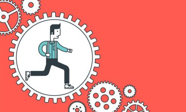 Man running inside the gear.