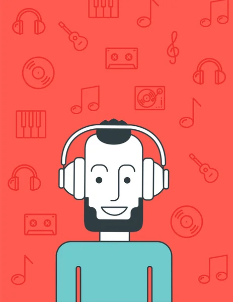 Man listening to music. — Stock Vector