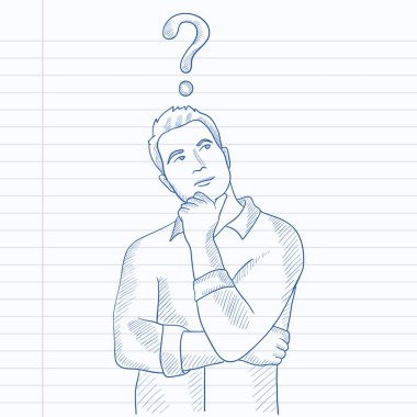 Başının üzerinde soru işareti ile işadamı.