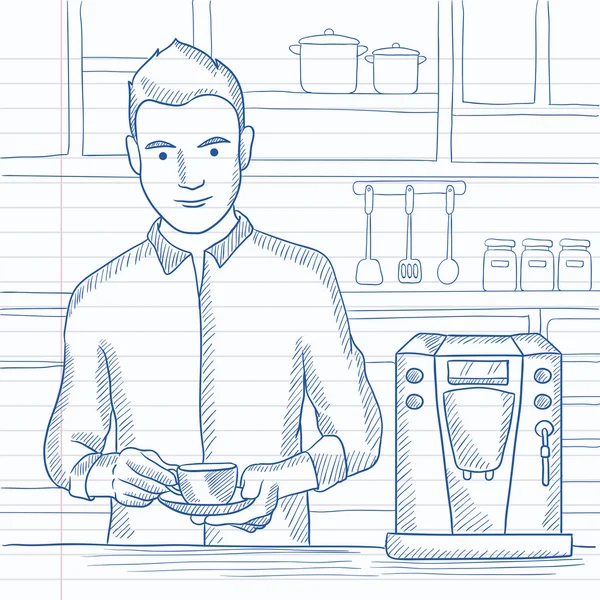 Kávékészítés ember. — Stock Vector