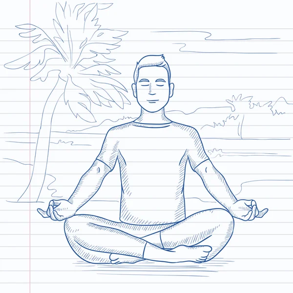 Muž meditující v lotosovém póze. — Stockový vektor