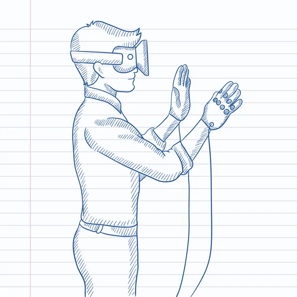 Uomo indossando cuffie realtà virtuale. — Vettoriale Stock