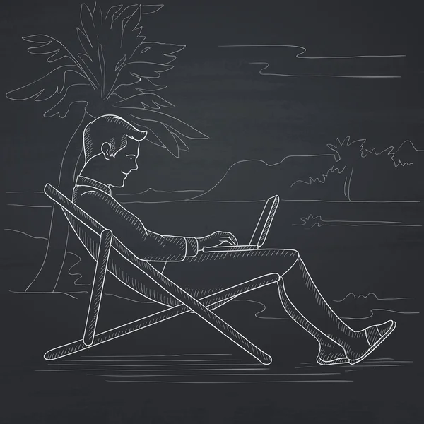 坐在躺椅与笔记本电脑的商人. — 图库矢量图片