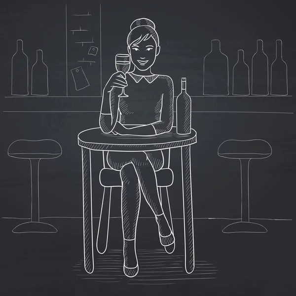 Donna seduta al bar . — Vettoriale Stock