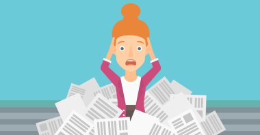 Woman in stack of newspapers. clipart