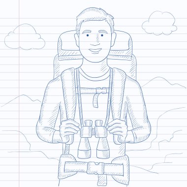 Dürbün ile neşeli backpacker.