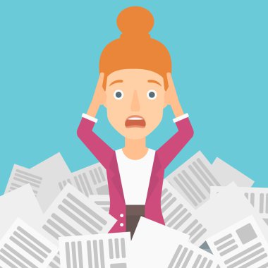 Woman in stack of newspapers. clipart