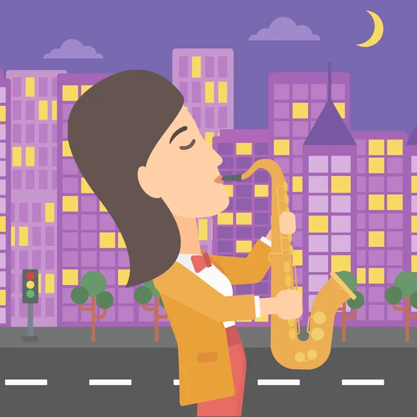 Woman playing saxophone. — Stock Vector