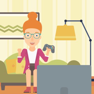 video oyunu oynayan kadın.